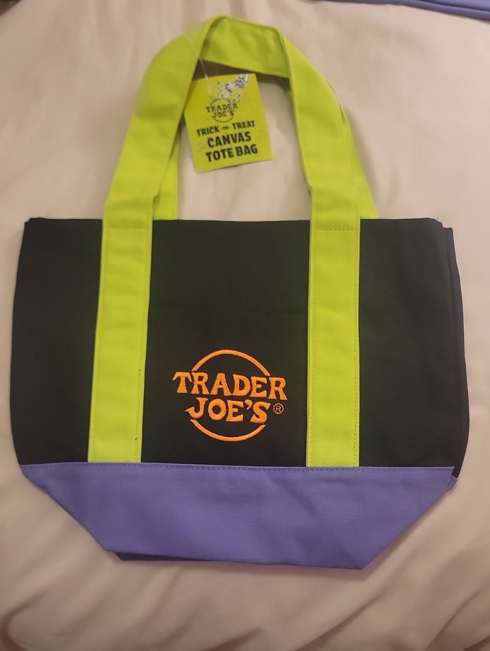 Black & Neon Green Canvas Tote Bag with Purple Base